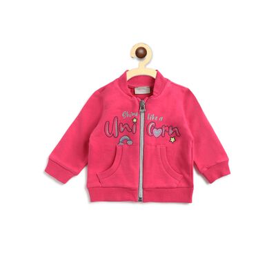 Girls Dark Pink Front Open French Terry Cardigan